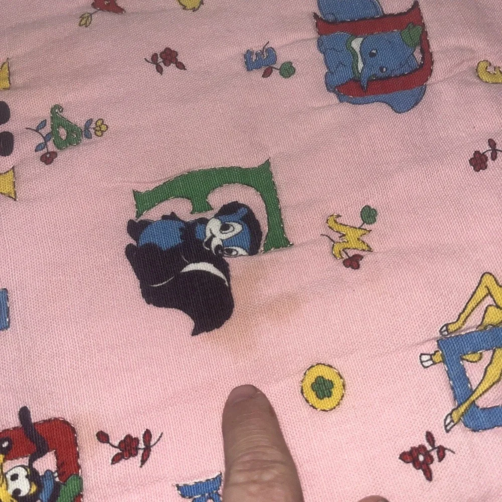 Handmade Baby Quilt , Vtg Disney ABC's Fabric , Pink , Satin Trim‎ , Hand Stitch